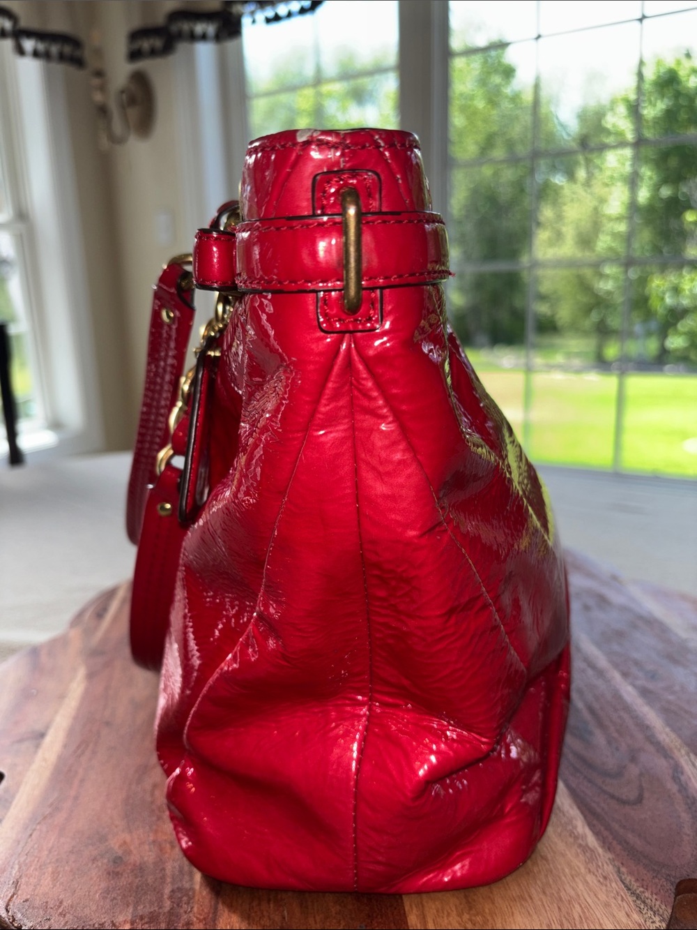 Coach‎ Madison Diagonal Pleated Patent Leather handbag in red - Picture 5 of 15
